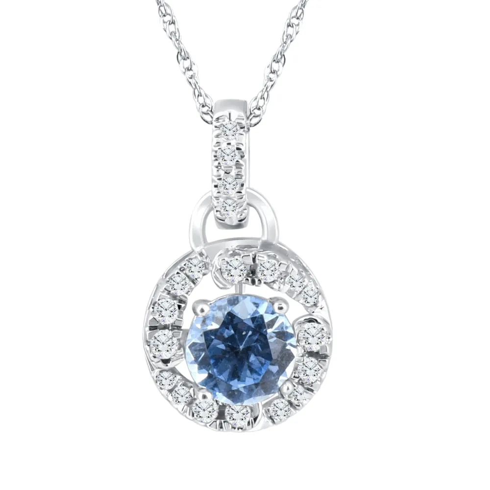 1 1/6Ct Aquamarine & Diamond Round Halo Pendant 10k White Gold Women's Necklace