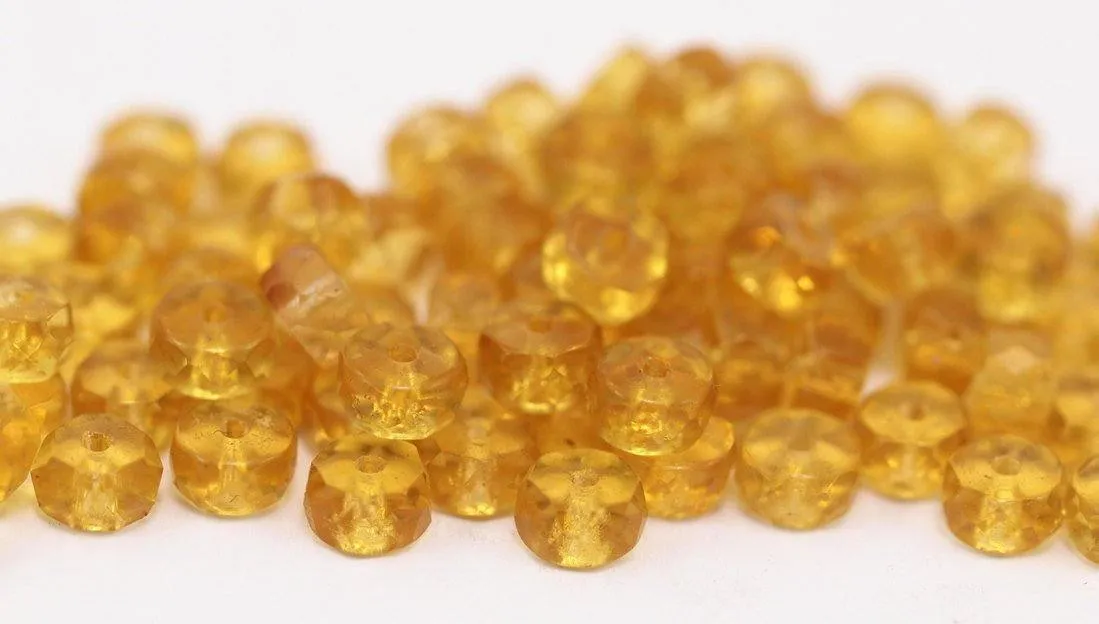 10 Vintage Citrine Czech Glass Rondelle Faceted Beads Cf-67