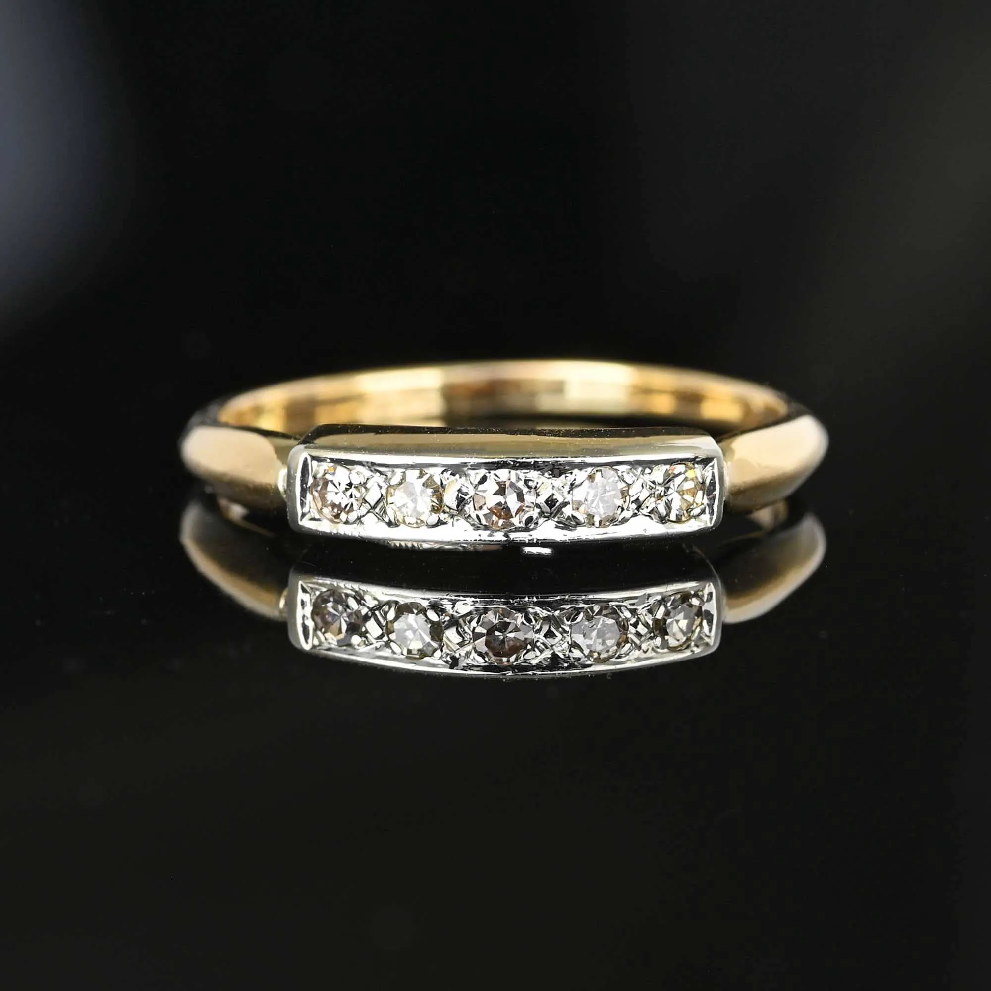 14K Gold Knife Edge Band Five Stone Diamond Ring