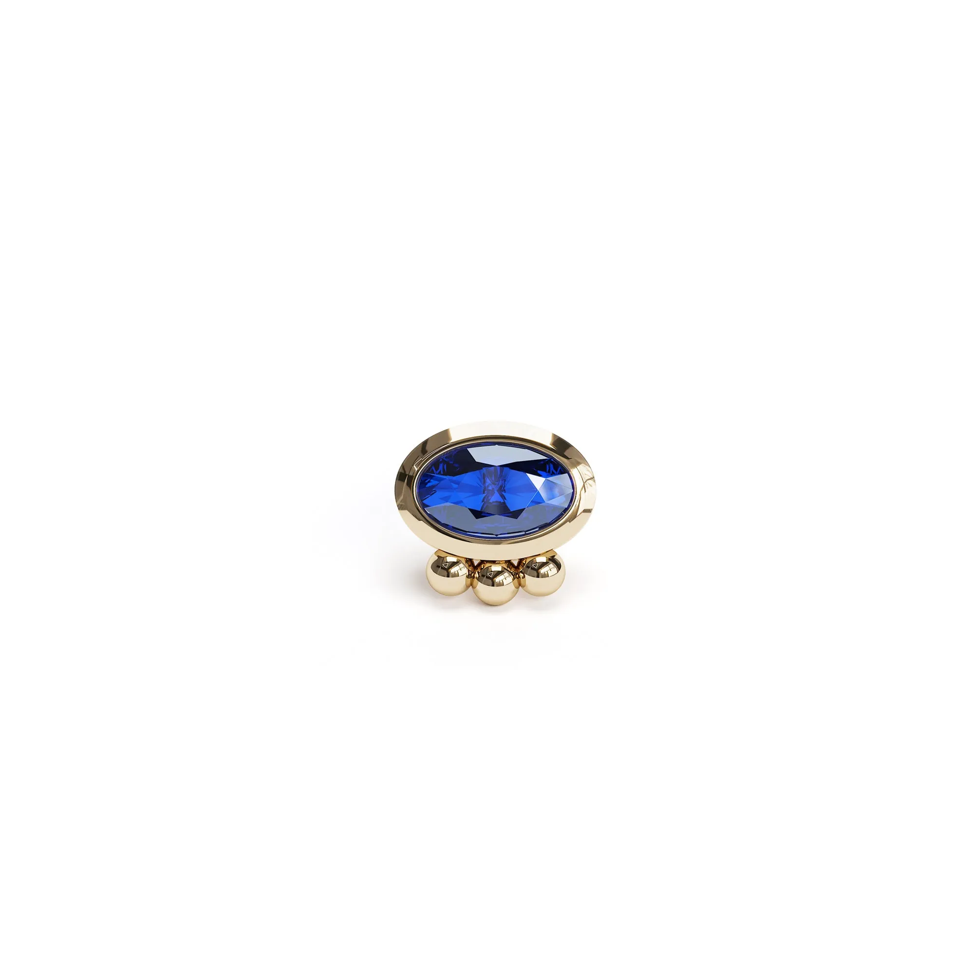 14K Gold Oval-Cut Sapphire Beaded Stud