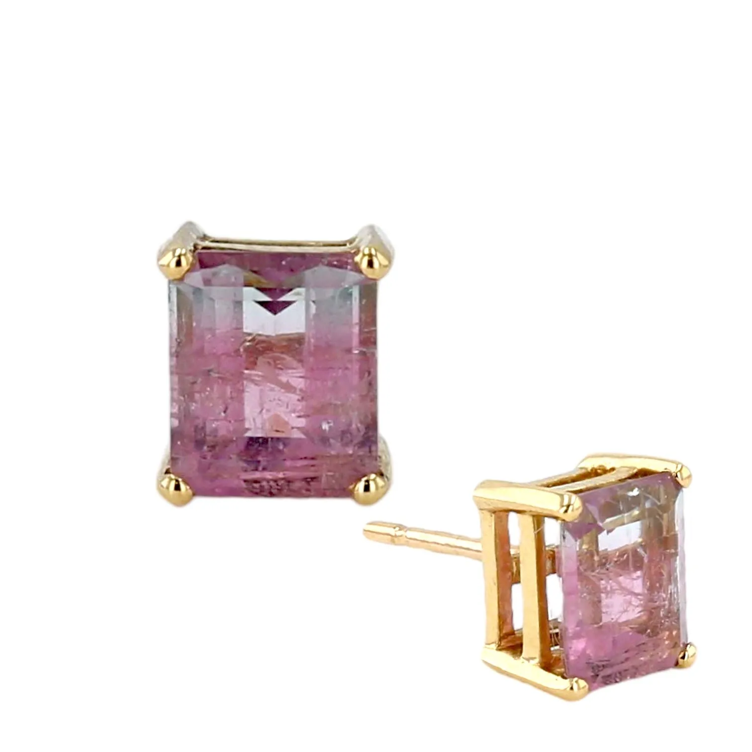 14K yellow gold natural Watermelon tourmaline studs earrings-M00023