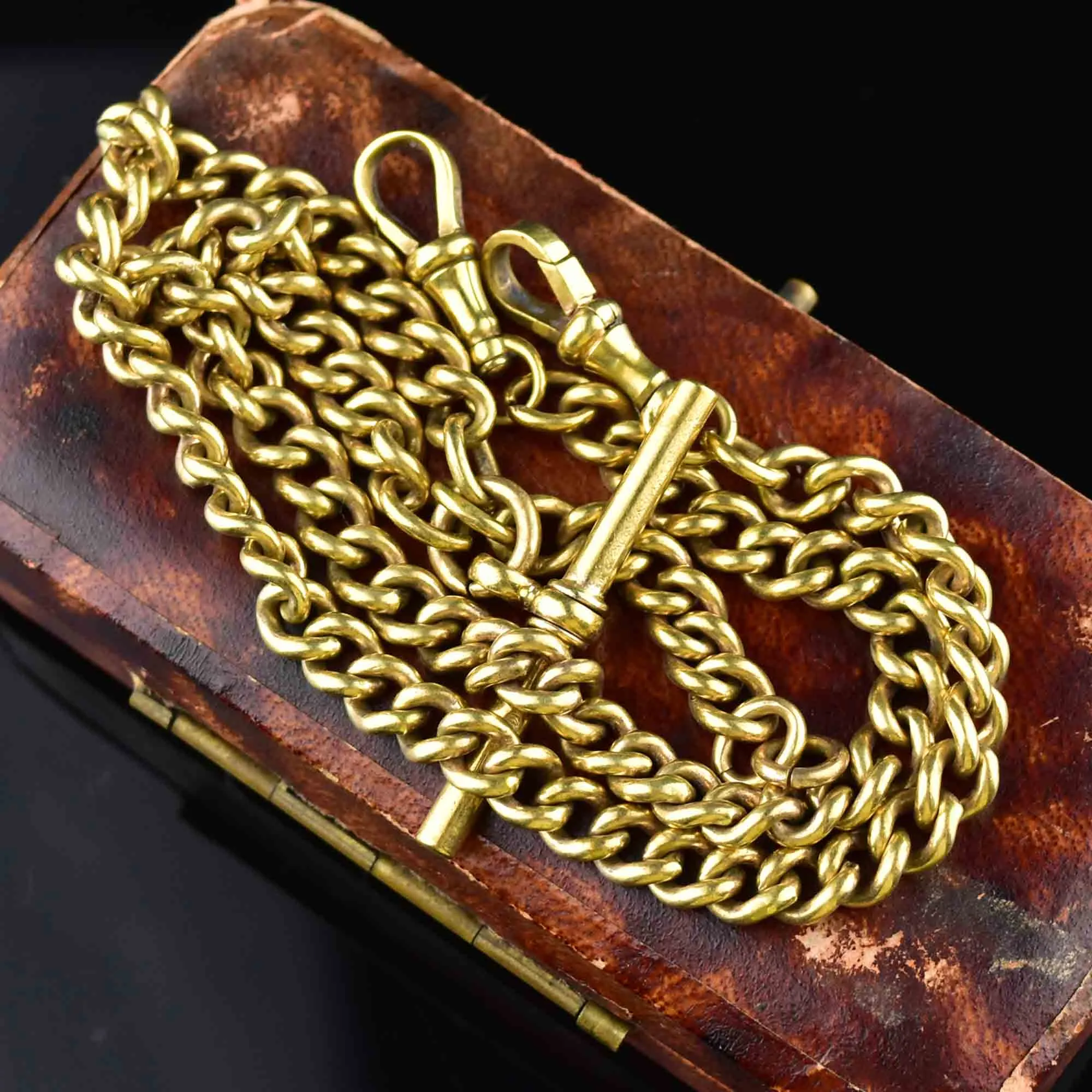 18K Rolled Gold Antique Double Albert Watch Chain Necklace