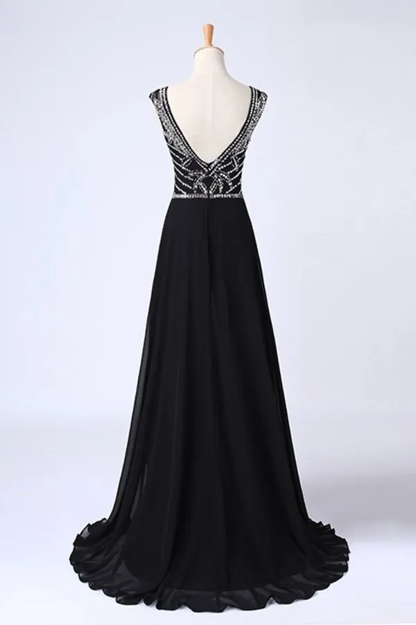 2024 Prom Dresses A-Line Scoop Dark Navy Blue Long Chiffon Chic PP5Y2S1C