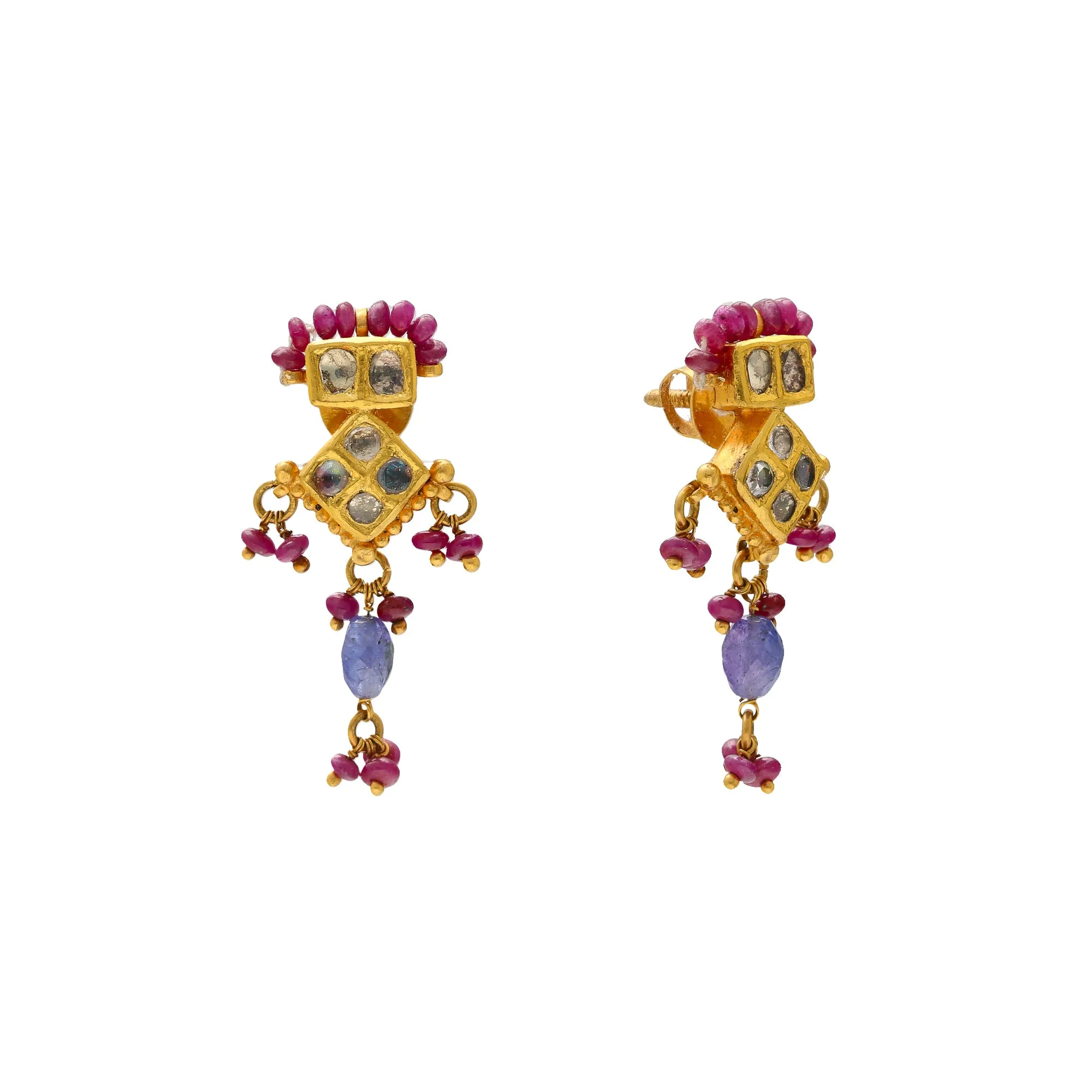 22K Yellow Gold & Ruby Earrings (7.6gm)