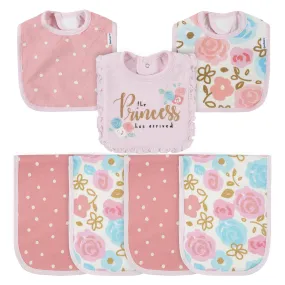 7-Piece Baby Girls Princess Terry Bibs & Terry Burp Cloths Set