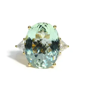 A & Furst - Party - One of a Kind Cocktail Ring with Green Aquamarine and Diamonds, 18k Yellow Gold