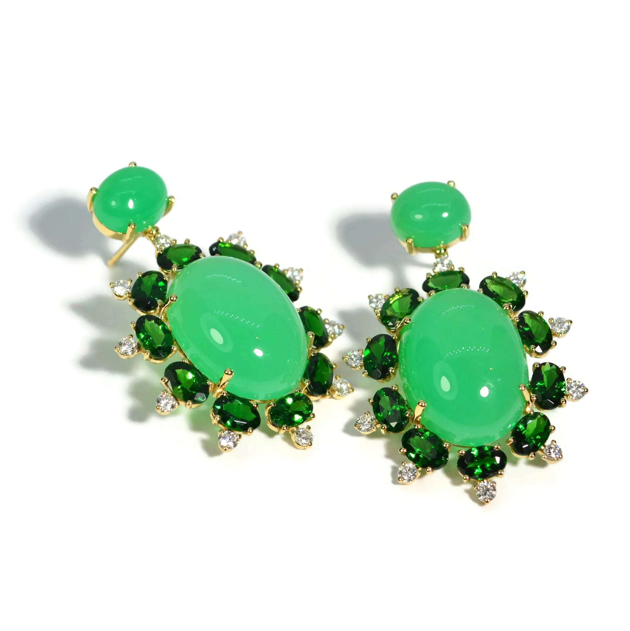 A & Furst - Sole - Drop Earrings with Natural Chrysoprase, Tsavorite Garnet and Diamonds, 18k Yellow Gold