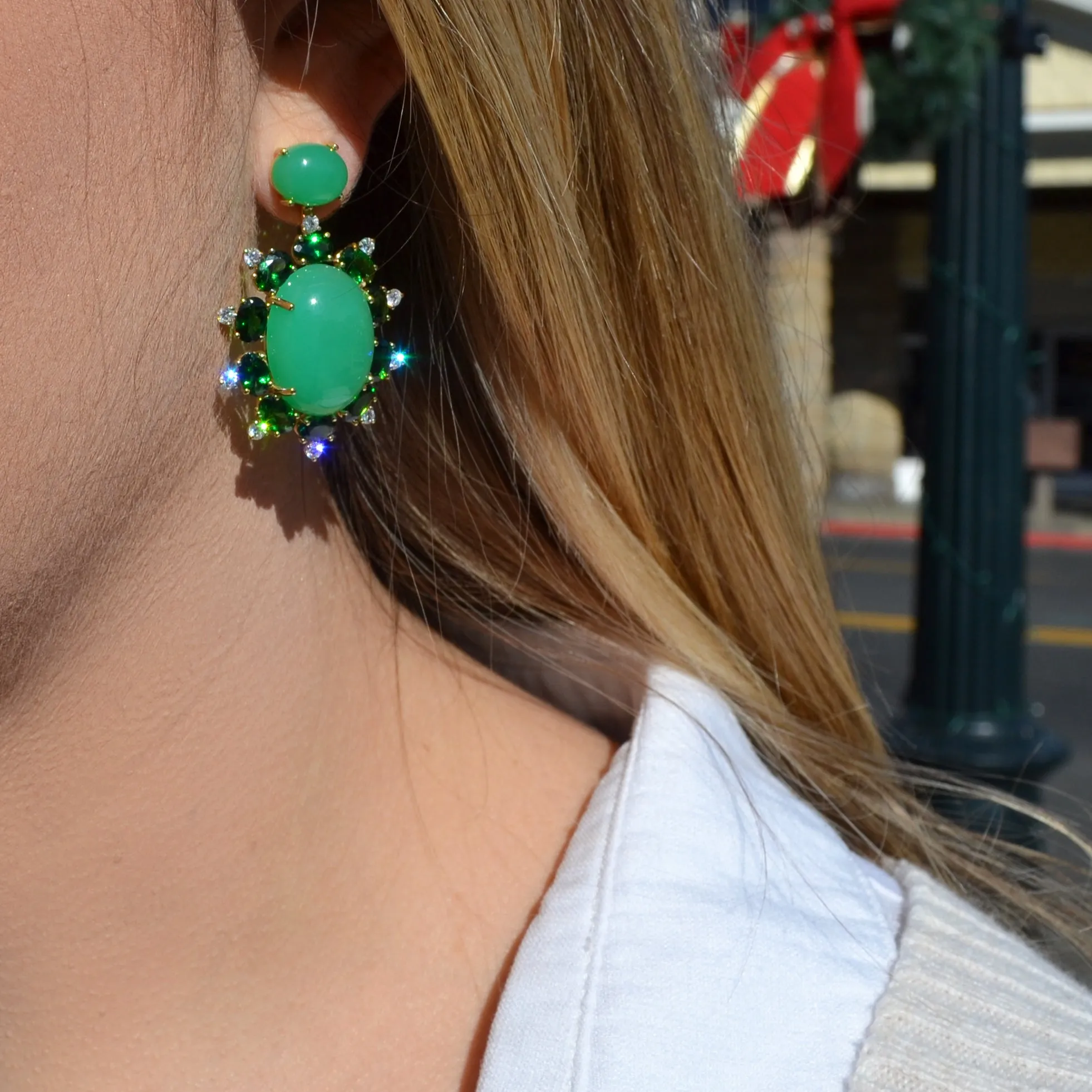 A & Furst - Sole - Drop Earrings with Natural Chrysoprase, Tsavorite Garnet and Diamonds, 18k Yellow Gold