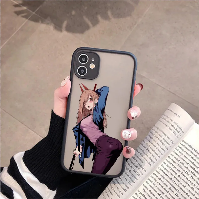 Anime Chainsaw Man Cellphone Bumper Clear Matte PC Back Phone Case For iphone 11 12 13 14 15 Pro Xs Max 8 14 15 Plus X XR case