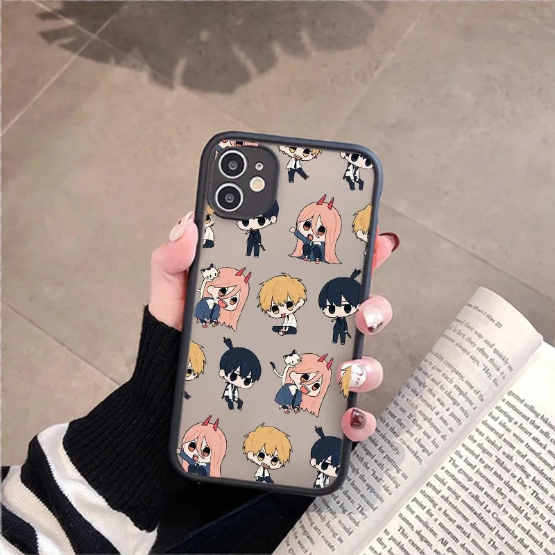 Anime Chainsaw Man Cellphone Bumper Clear Matte PC Back Phone Case For iphone 11 12 13 14 15 Pro Xs Max 8 14 15 Plus X XR case