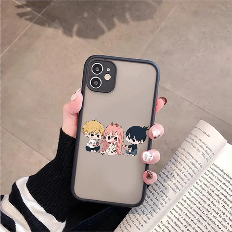 Anime Chainsaw Man Cellphone Bumper Clear Matte PC Back Phone Case For iphone 11 12 13 14 15 Pro Xs Max 8 14 15 Plus X XR case