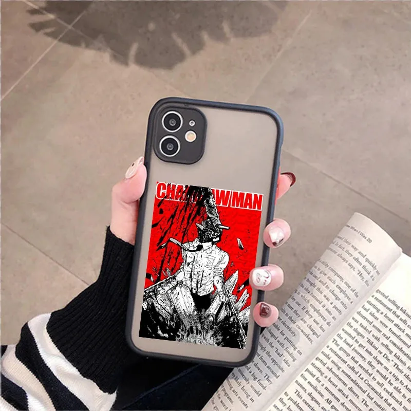 Anime Chainsaw Man Cellphone Bumper Clear Matte PC Back Phone Case For iphone 11 12 13 14 15 Pro Xs Max 8 14 15 Plus X XR case