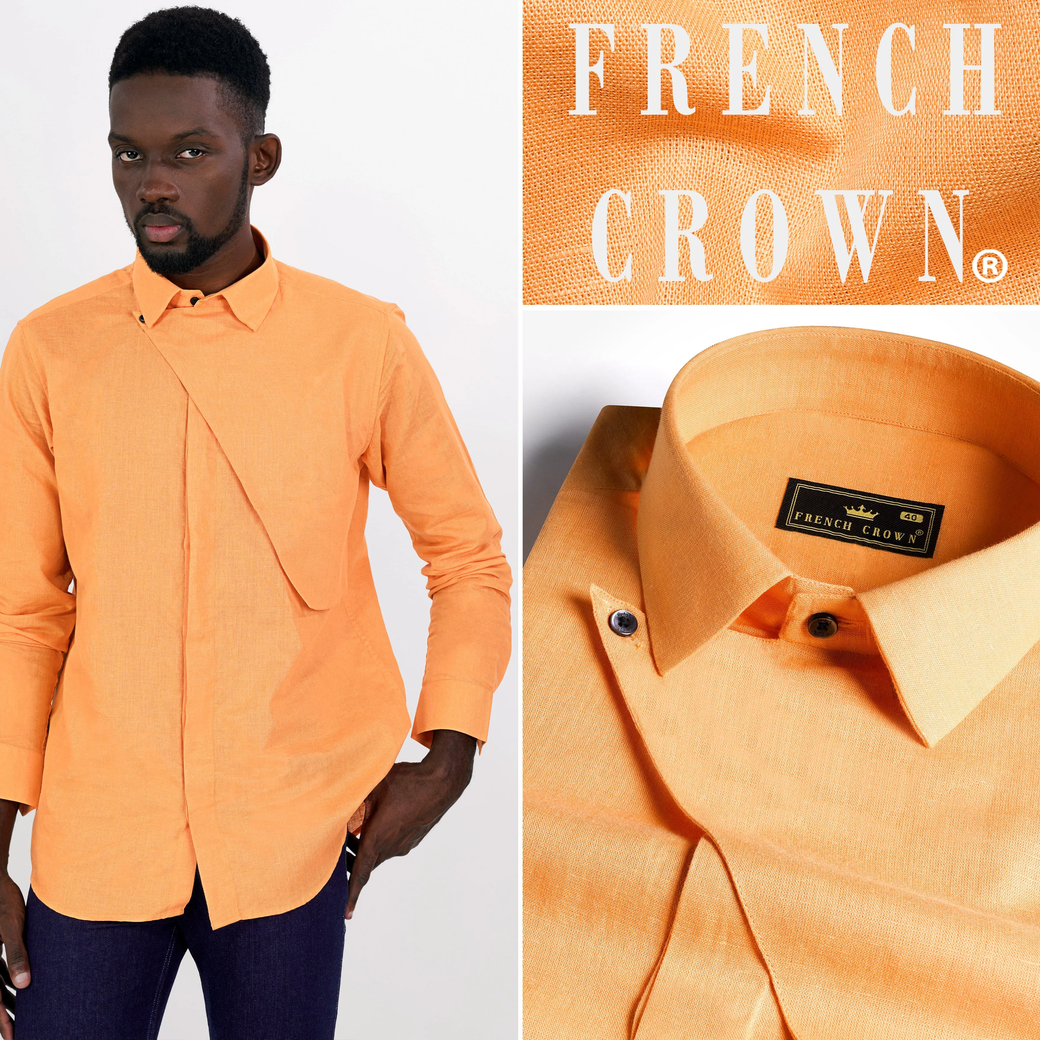 Apache Orange Luxurious Linen Designer Shirt