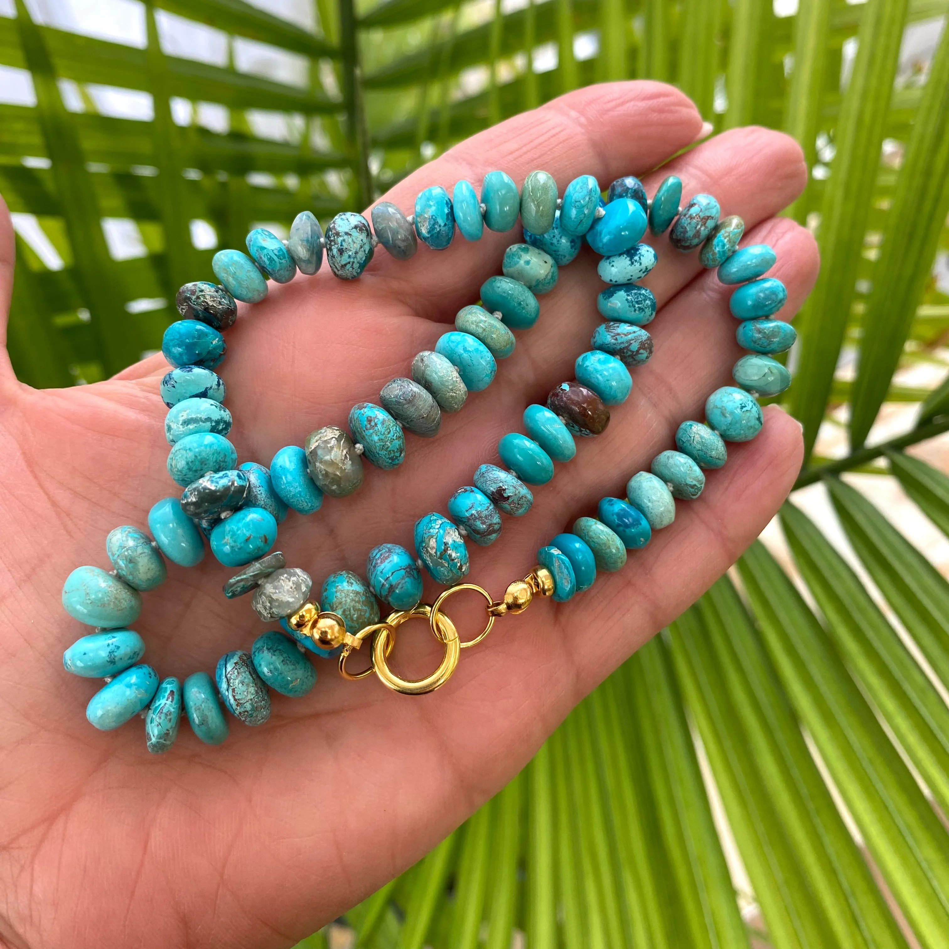 Arizona Turquoise Candy Necklace, 18inches, Gold Vermeil Push Lock Closure, December Birthstone