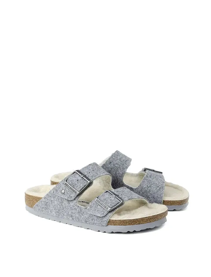 Birkenstock Arizona Wool Felt Narrow Sandals Light Grey