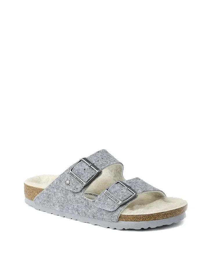 Birkenstock Arizona Wool Felt Narrow Sandals Light Grey