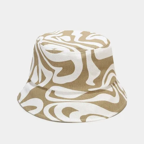 Black Beige Striped Zebra Print Bucket Hats For Womens Ladies Gifts