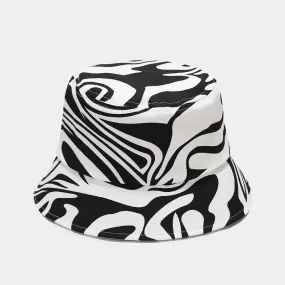 Black Beige Striped Zebra Print Bucket Hats For Womens Ladies Gifts