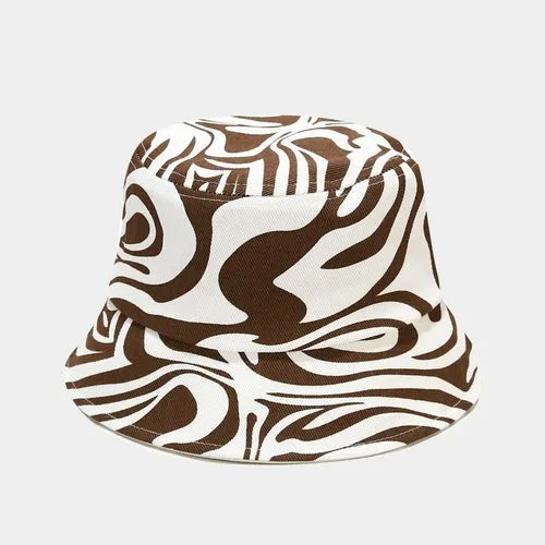 Black Beige Striped Zebra Print Bucket Hats For Womens Ladies Gifts