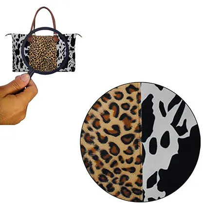 Black Cow With Leopard Faux Fur Weekender Bag