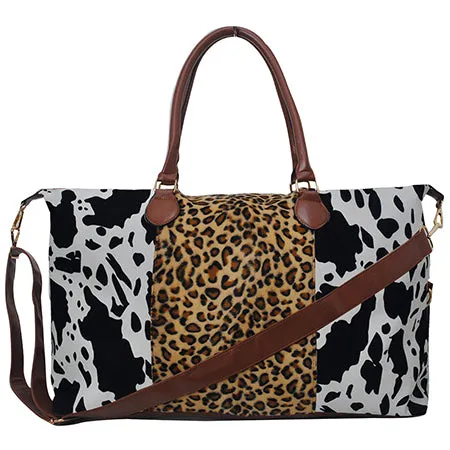 Black Cow With Leopard Faux Fur Weekender Bag