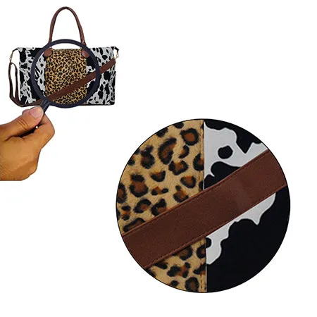 Black Cow With Leopard Faux Fur Weekender Bag