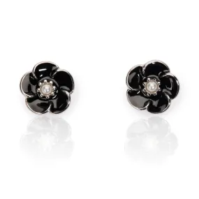 Black Stud Earrings: 1950s Style Black Rose & Pearl Studs