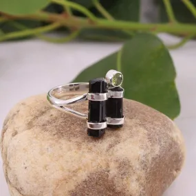 Black Tourmaline, Peridot 925 Sterling Silver Ring, Handmade Jewelry, Crystal,Unisex Tourmaline Ring, Birthstone