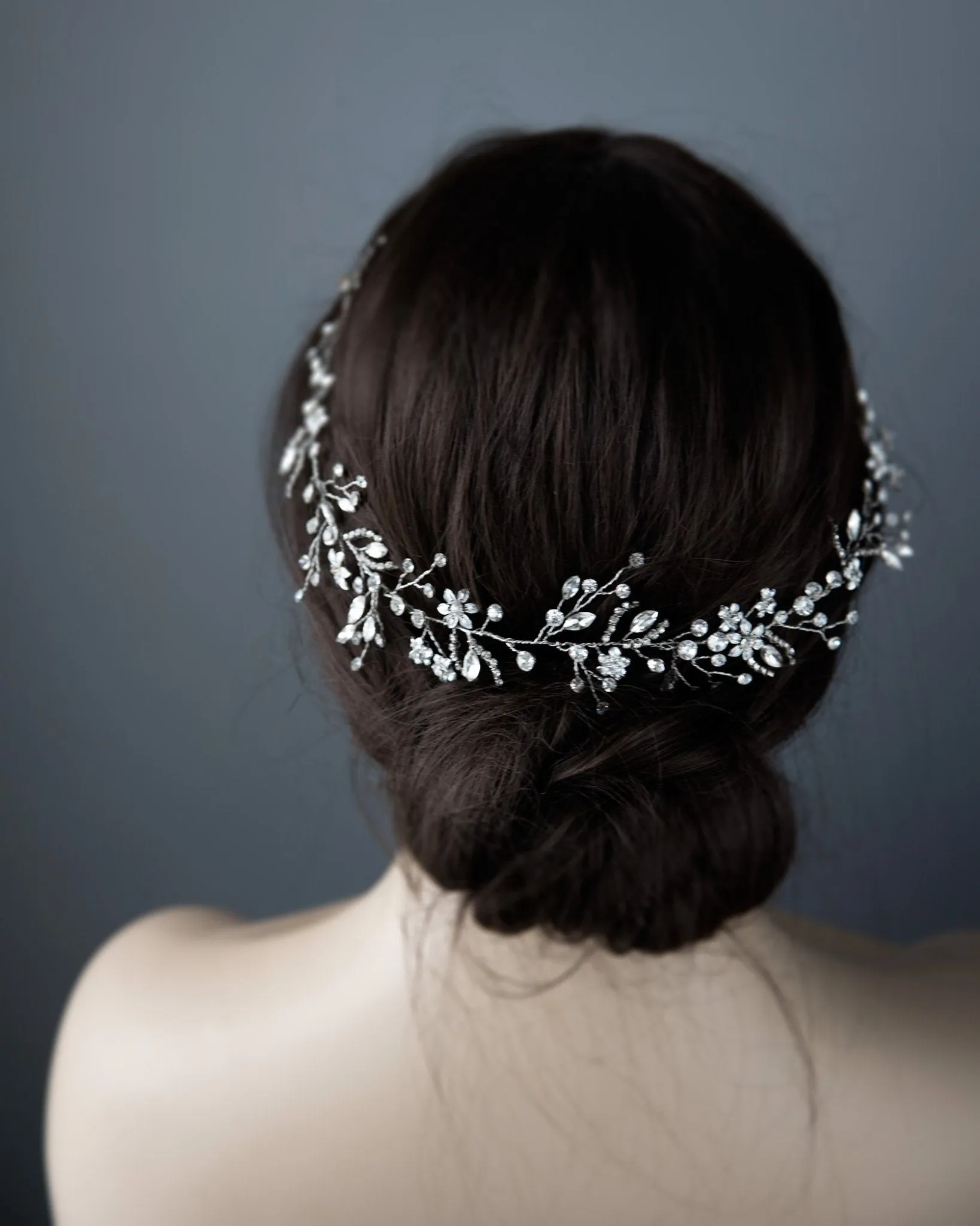 Bridal Hair Vine in Rhodium Antique Silver