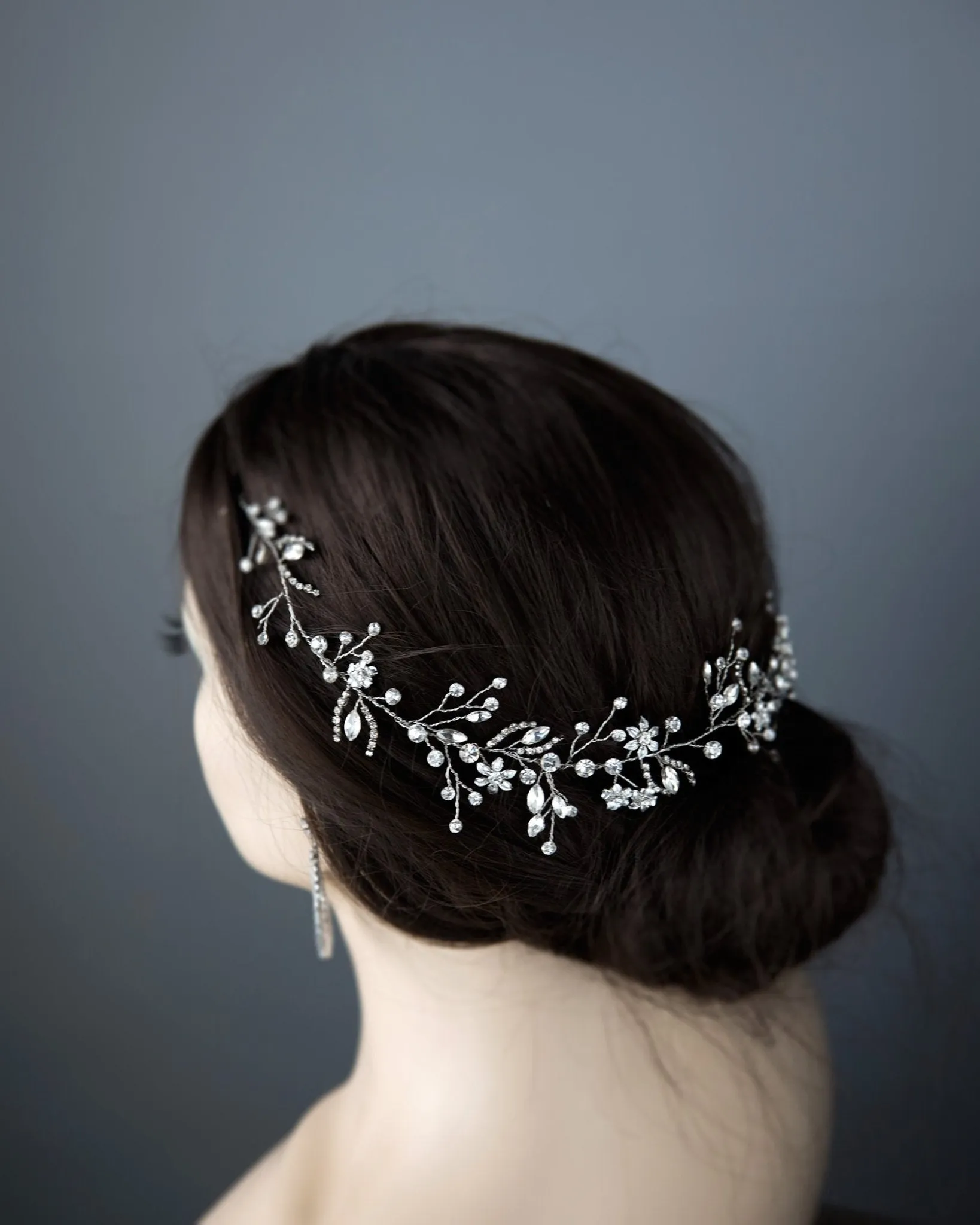 Bridal Hair Vine in Rhodium Antique Silver