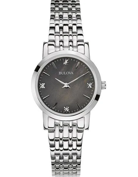 Bulova Ladies Diamond Gallery Watch - Stainless Steel Case - Charcoal Gray Dial