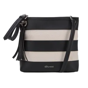 Cancun Striped Canvas Crossbody Handbag - Black