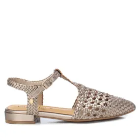 CARMELA Bronze Woven Leather T-Bar Shoe