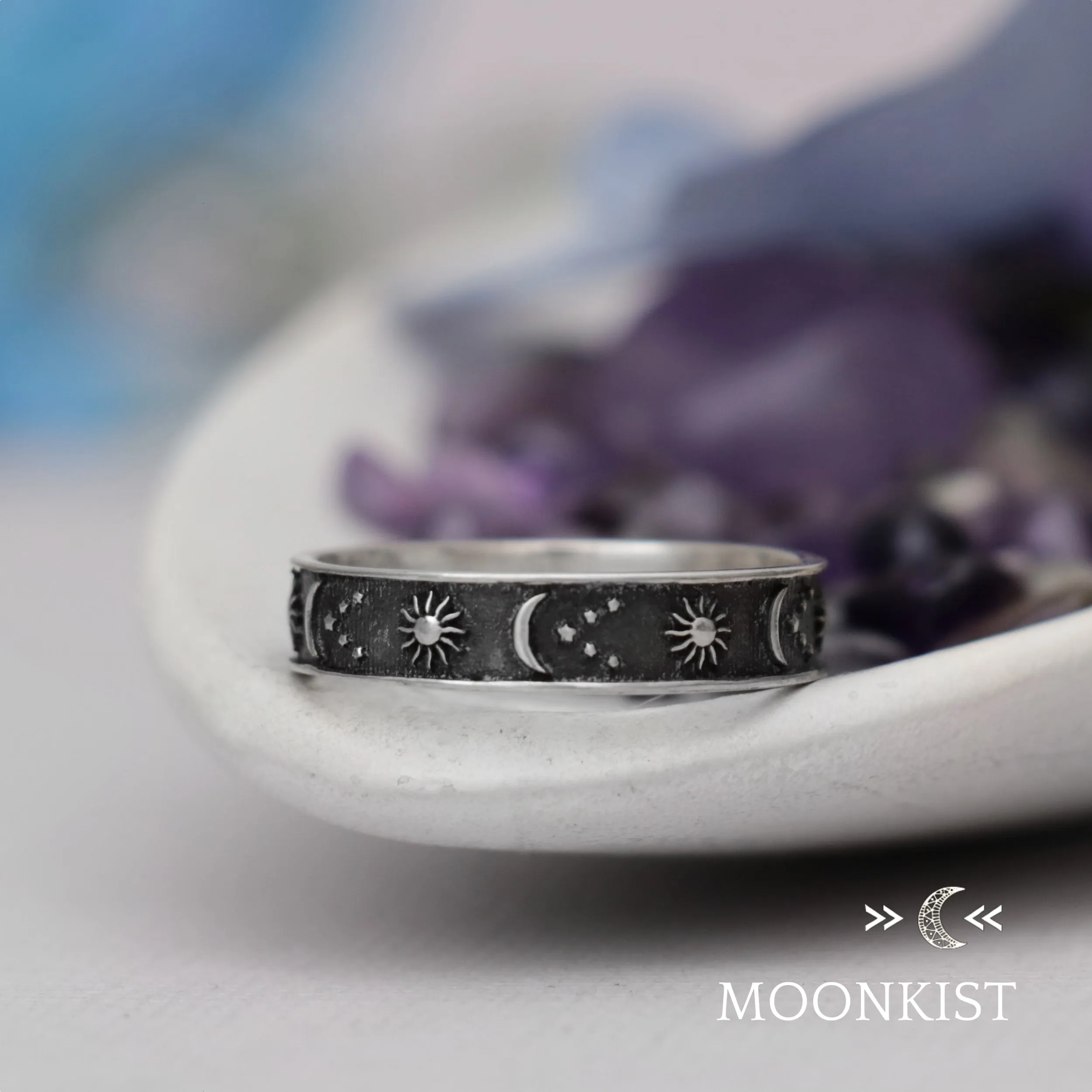 Celestial Sterling Silver Narrow Wedding Ring | Moonkist Designs