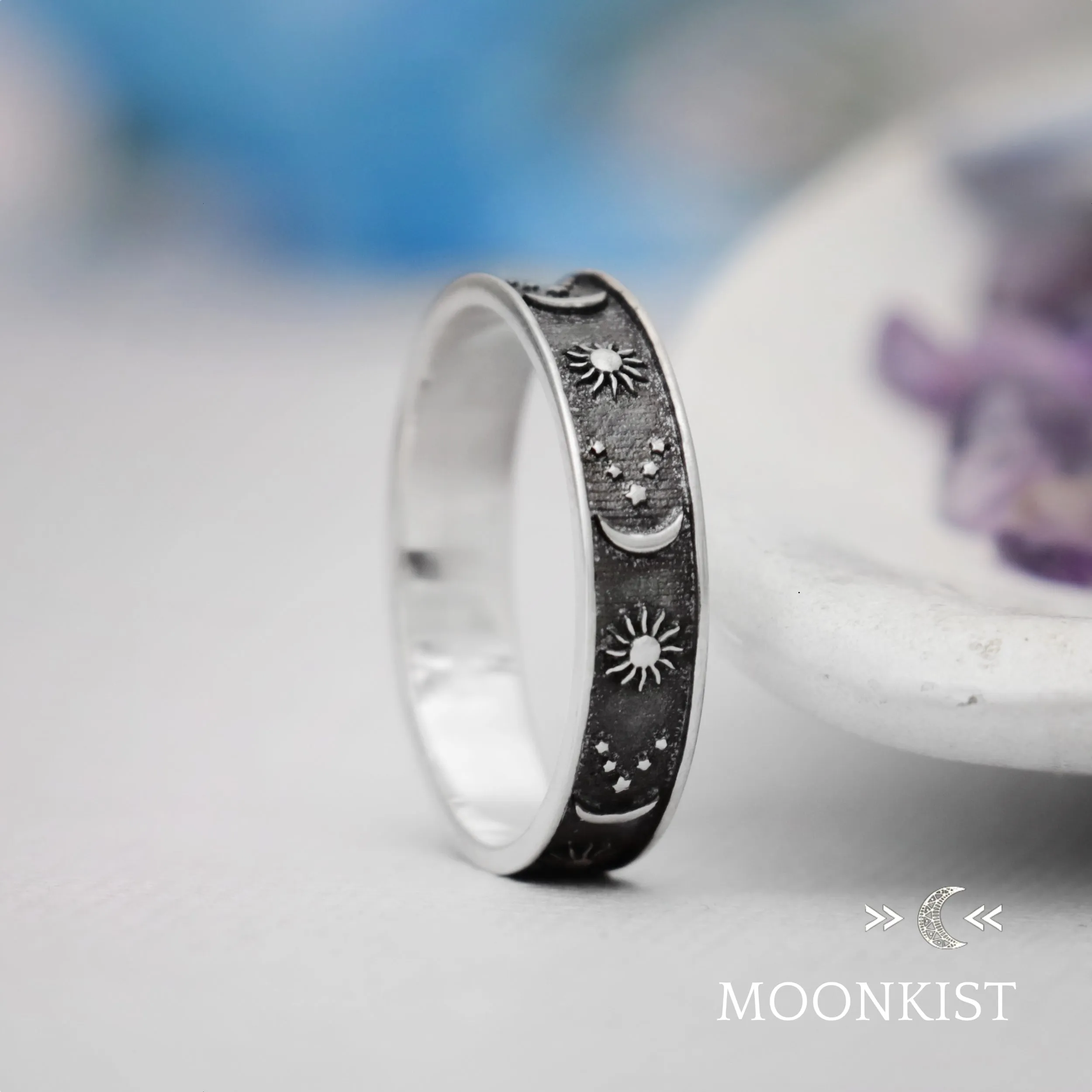 Celestial Sterling Silver Narrow Wedding Ring | Moonkist Designs