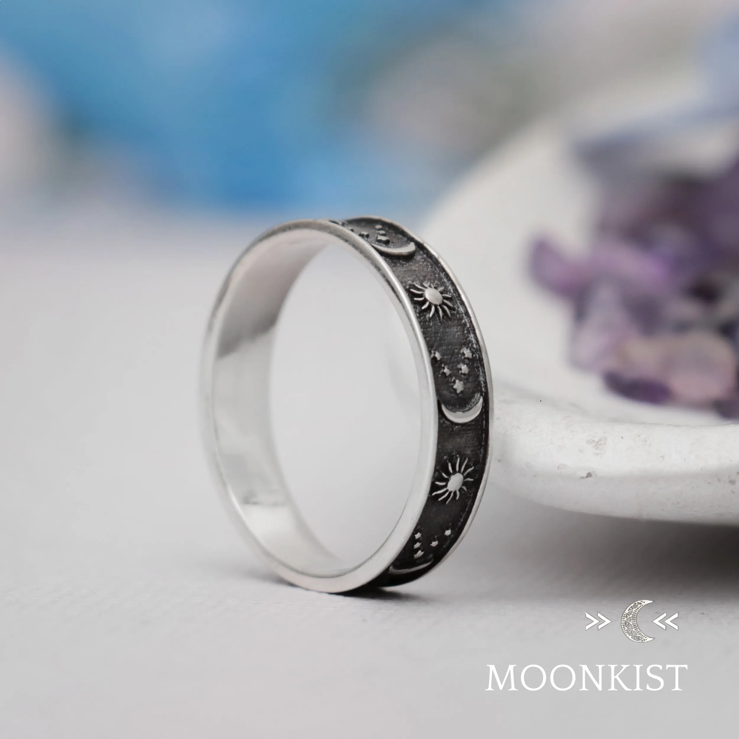 Celestial Sterling Silver Narrow Wedding Ring | Moonkist Designs