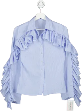 Chic Le Frique Blue Ruffle Striped Shirt UK M