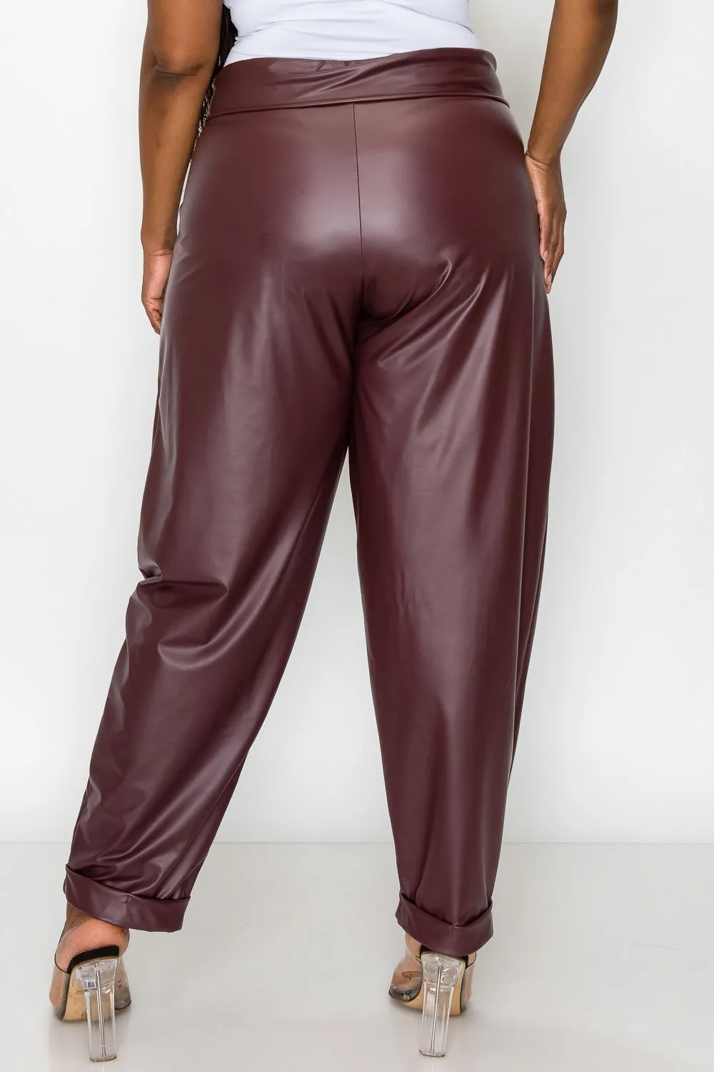 Collared Faux Leather Pants w/ Pockets