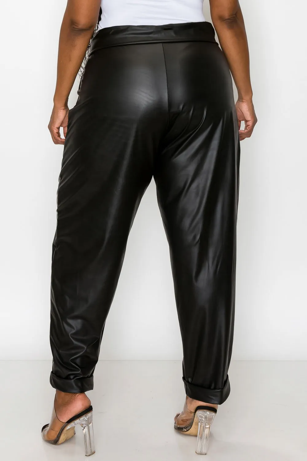 Collared Faux Leather Pants w/ Pockets