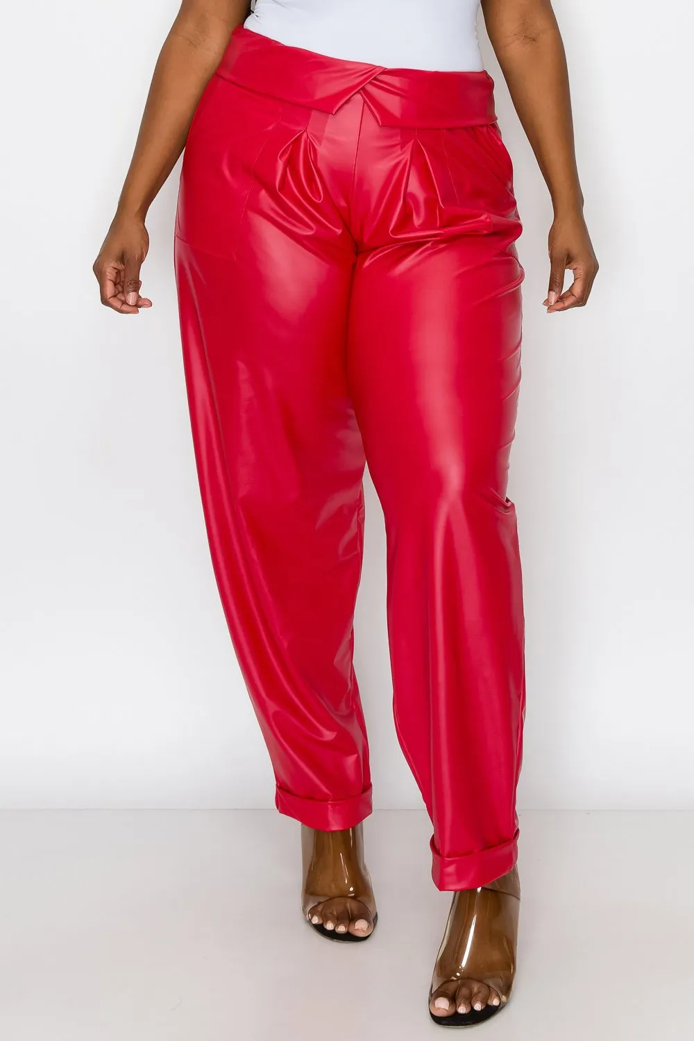 Collared Faux Leather Pants w/ Pockets