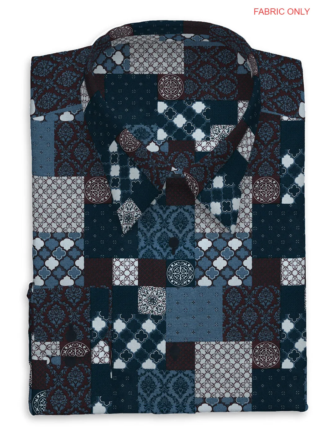 Cotton Rich Printed Shirt Fabric Blue with Maroon Oslo