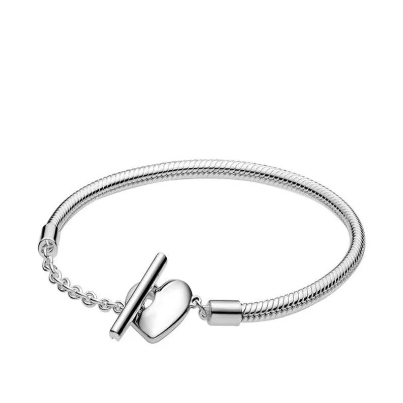 Crown Heart T-Bar Sterling Silver Bracelet