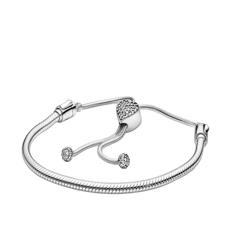 Crown Heart T-Bar Sterling Silver Bracelet