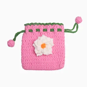 Cute Flower Crochet Drawstring Bag