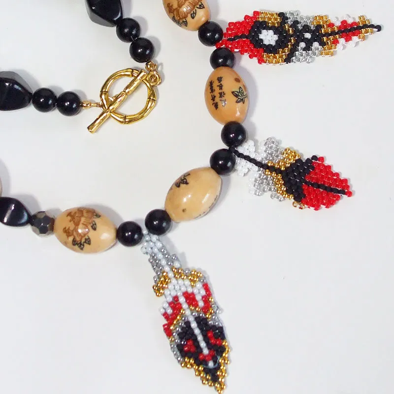 Damara  Peyote Bead Feather Necklace