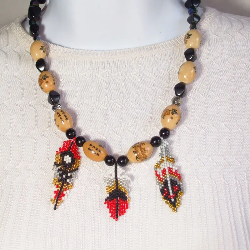 Damara  Peyote Bead Feather Necklace