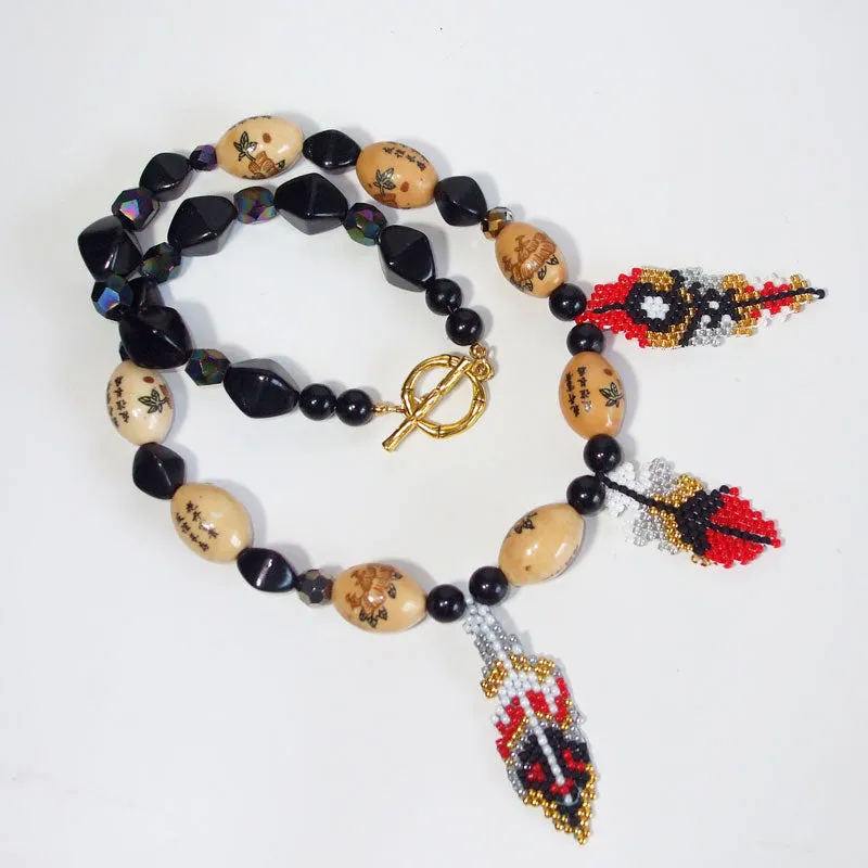 Damara  Peyote Bead Feather Necklace