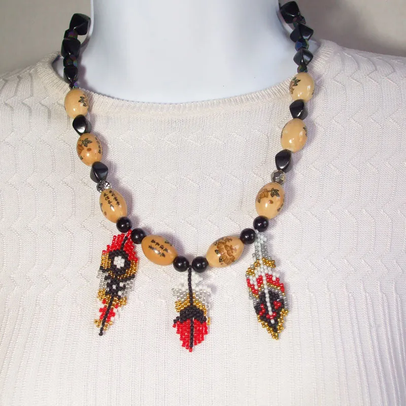 Damara  Peyote Bead Feather Necklace