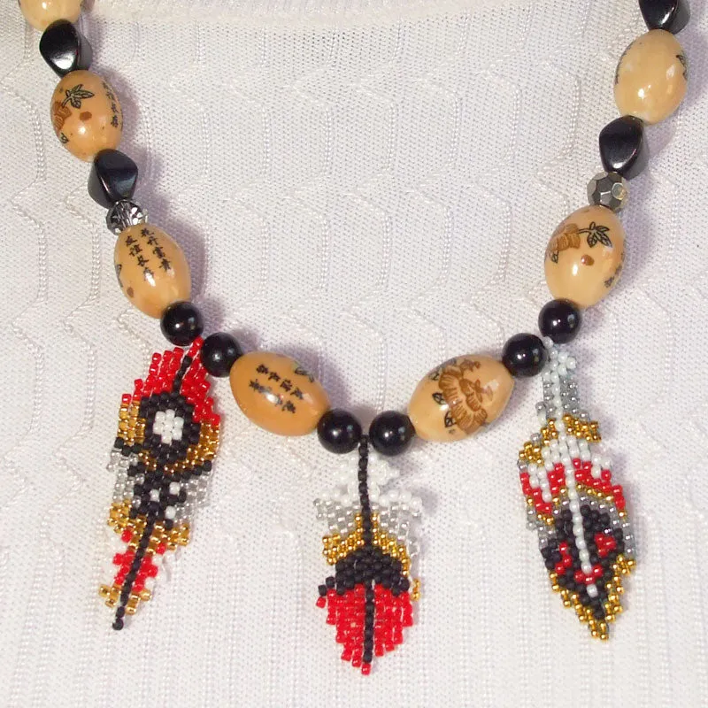 Damara  Peyote Bead Feather Necklace