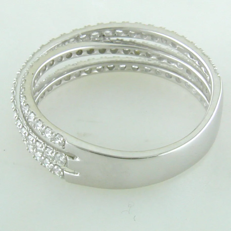 Diamond Crossover Band Ring Three Offset Rows in 14K White Gold